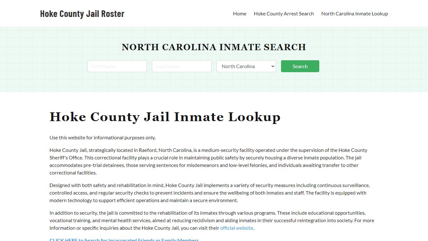 Hoke County Jail Roster Lookup, NC, Inmate Search