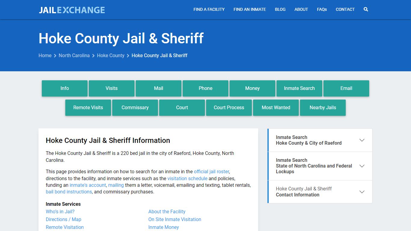 Hoke County Jail & Sheriff, NC Inmate Search, Information